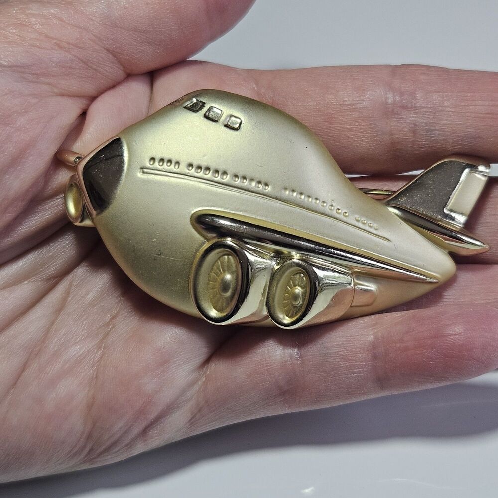 Vintage AJC Brushed & Polished Gold Tone Jumbo Airplane Brooch Plane Jet